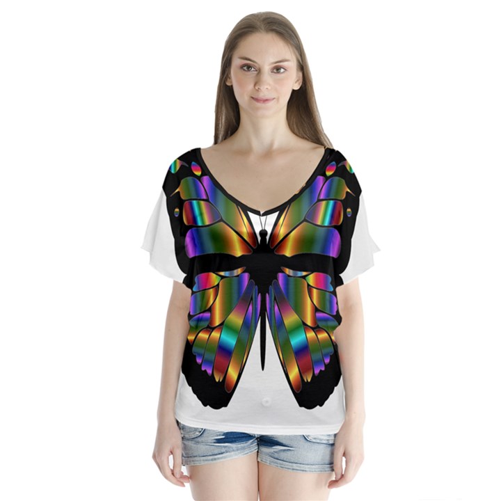 Abstract Animal Art Butterfly Flutter Sleeve Top