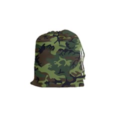 Camouflage Green Brown Black Drawstring Pouches (small)  by Nexatart