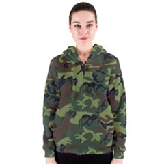 Camouflage Green Brown Black Women s Zipper Hoodie by Nexatart