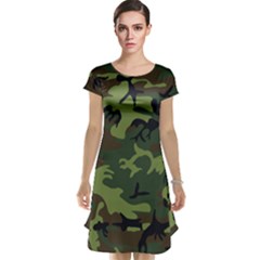 Camouflage Green Brown Black Cap Sleeve Nightdress by Nexatart