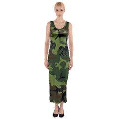 Camouflage Green Brown Black Fitted Maxi Dress by Nexatart