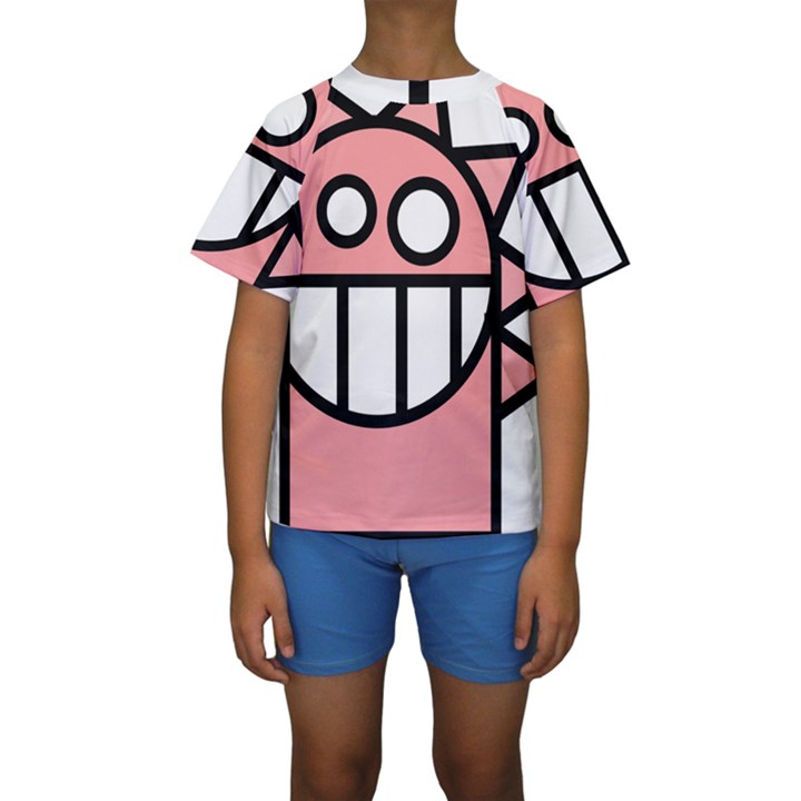 Dragon Head Pink Childish Cartoon Kids  Short Sleeve Swimwear