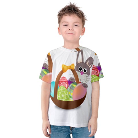 Easter Bunny Eggs Nest Basket Kids  Cotton Tee by Nexatart