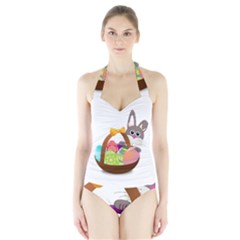 Easter Bunny Eggs Nest Basket Halter Swimsuit by Nexatart