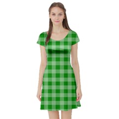 Gingham Background Fabric Texture Short Sleeve Skater Dress by Nexatart