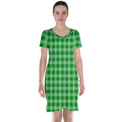 Gingham Background Fabric Texture Short Sleeve Nightdress by Nexatart