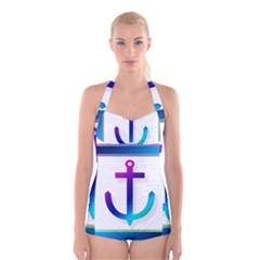 Icon Anchor Containing Fixing Boyleg Halter Swimsuit  by Nexatart