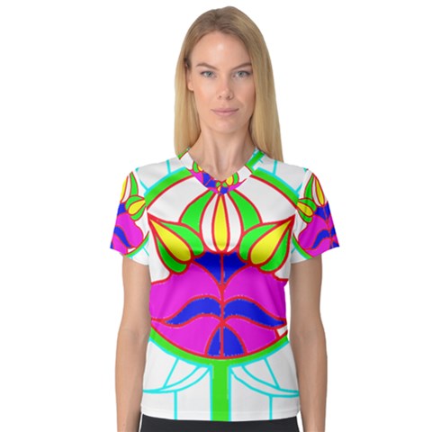 Pattern Template Stained Glass Women s V-neck Sport Mesh Tee by Nexatart