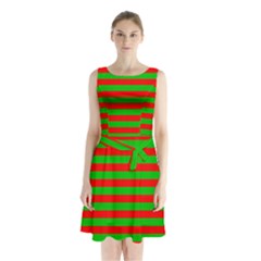 Pattern Lines Red Green Sleeveless Chiffon Waist Tie Dress by Nexatart