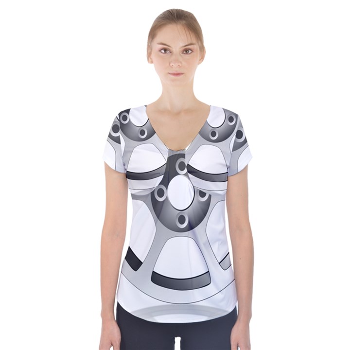 Car Wheel Chrome Rim Short Sleeve Front Detail Top