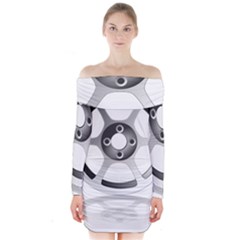 Car Wheel Chrome Rim Long Sleeve Off Shoulder Dress by Nexatart