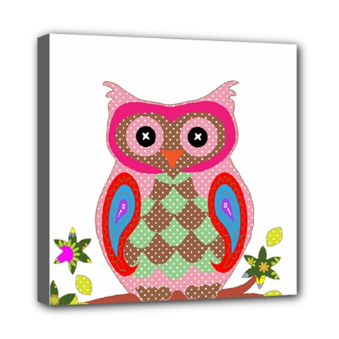 Owl Colorful Patchwork Art Mini Canvas 8  X 8  by Nexatart