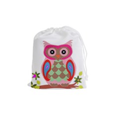 Owl Colorful Patchwork Art Drawstring Pouches (medium)  by Nexatart