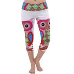 Owl Colorful Patchwork Art Capri Yoga Leggings