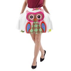 Owl Colorful Patchwork Art A-line Pocket Skirt by Nexatart