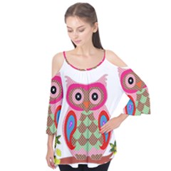 Owl Colorful Patchwork Art Flutter Tees