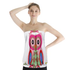 Owl Colorful Patchwork Art Strapless Top by Nexatart