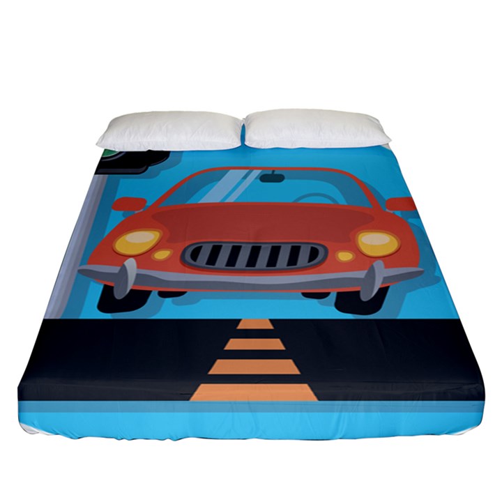 Semaphore Car Road City Traffic Fitted Sheet (Queen Size)