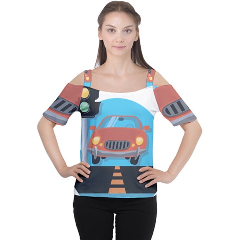 Semaphore Car Road City Traffic Women s Cutout Shoulder Tee by Nexatart