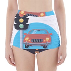 Semaphore Car Road City Traffic High-waisted Bikini Bottoms by Nexatart