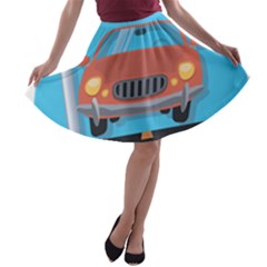 Semaphore Car Road City Traffic A-line Skater Skirt by Nexatart