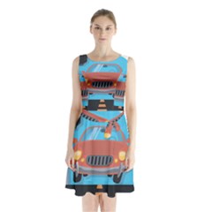 Semaphore Car Road City Traffic Sleeveless Chiffon Waist Tie Dress by Nexatart