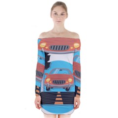 Semaphore Car Road City Traffic Long Sleeve Off Shoulder Dress by Nexatart