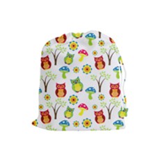 Cute Owl Wallpaper Pattern Drawstring Pouches (large) 