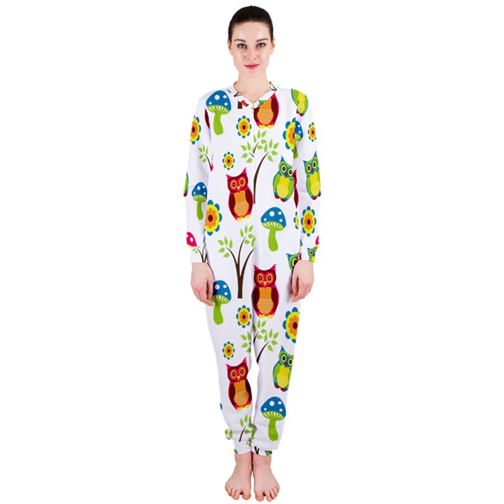 Cute Owl Wallpaper Pattern OnePiece Jumpsuit (Ladies) 