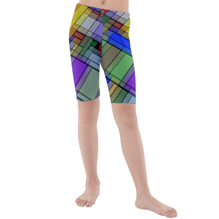 Abstract Background Pattern Kids  Mid Length Swim Shorts