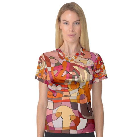 Abstract Abstraction Pattern Modern Women s V-neck Sport Mesh Tee by Nexatart