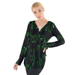 Abstract Art Background Green Women s Tie Up Tee