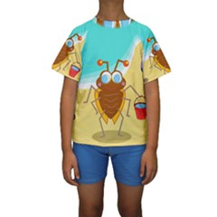 Animal Nature Cartoon Bug Insect Kids  Short Sleeve Swimwear by Nexatart