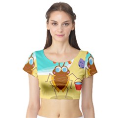 Animal Nature Cartoon Bug Insect Short Sleeve Crop Top (tight Fit) by Nexatart