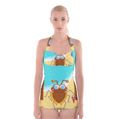 Animal Nature Cartoon Bug Insect Boyleg Halter Swimsuit  by Nexatart