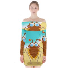 Animal Nature Cartoon Bug Insect Long Sleeve Off Shoulder Dress by Nexatart