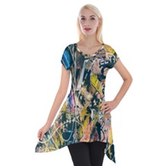 Art Graffiti Abstract Lines Short Sleeve Side Drop Tunic by Nexatart