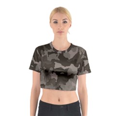 Background For Scrapbooking Or Other Camouflage Patterns Beige And Brown Cotton Crop Top by Nexatart