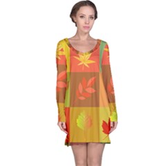 Autumn Leaves Colorful Fall Foliage Long Sleeve Nightdress