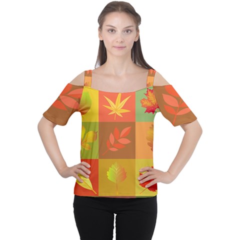 Autumn Leaves Colorful Fall Foliage Women s Cutout Shoulder Tee by Nexatart