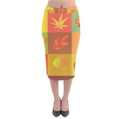 Autumn Leaves Colorful Fall Foliage Velvet Midi Pencil Skirt