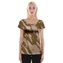 Background For Scrapbooking Or Other Beige And Brown Camouflage Patterns Women s Cap Sleeve Top View1