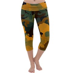 Background For Scrapbooking Or Other Camouflage Patterns Orange And Green Capri Yoga Leggings