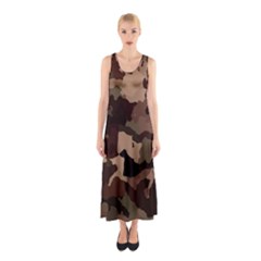 Background For Scrapbooking Or Other Camouflage Patterns Beige And Brown Sleeveless Maxi Dress by Nexatart