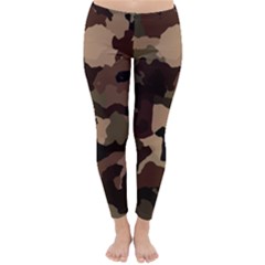 Background For Scrapbooking Or Other Camouflage Patterns Beige And Brown Classic Winter Leggings by Nexatart