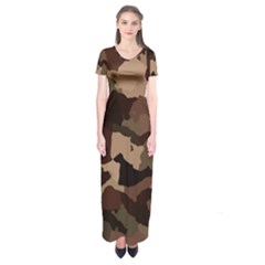 Background For Scrapbooking Or Other Camouflage Patterns Beige And Brown Short Sleeve Maxi Dress by Nexatart