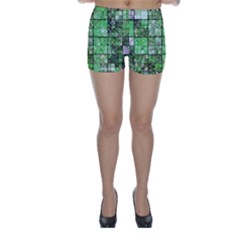 Background Of Green Squares Skinny Shorts