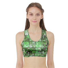 Background Of Green Squares Sports Bra With Border