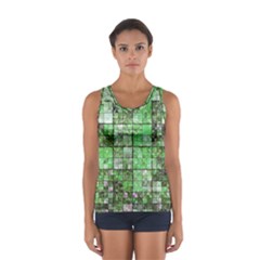 Background Of Green Squares Women s Sport Tank Top  by Nexatart