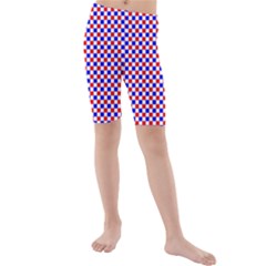 Blue Red Checkered Kids  Mid Length Swim Shorts by Nexatart